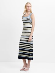 French Connection White Striped London Knit Midi Dress - Image 5 of 6