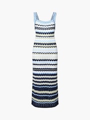 French Connection White Striped London Knit Midi Dress - Image 6 of 6