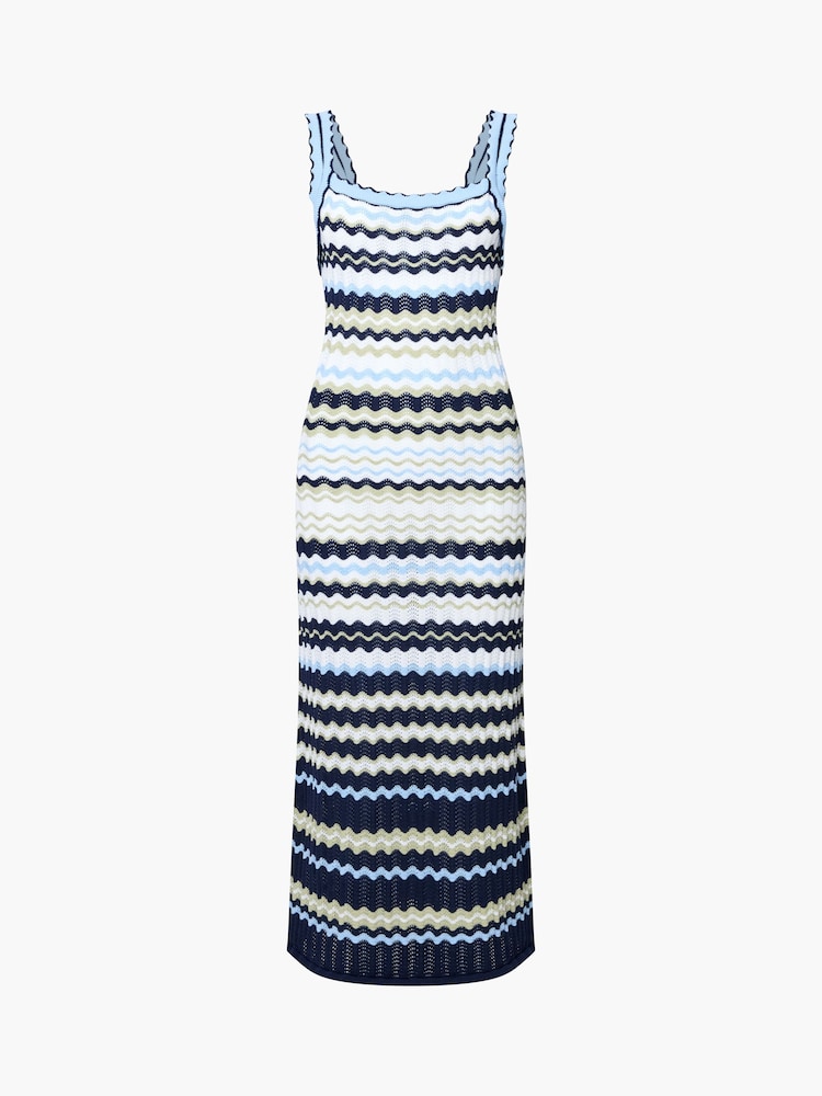 French Connection White Striped London Knit Midi Dress - Image 6 of 6