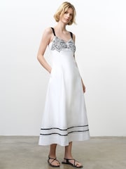 French Connection White Cambria Cotton Embroidered Bust Midi Dress - Image 1 of 5