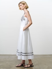 French Connection White Cambria Cotton Embroidered Bust Midi Dress - Image 3 of 5
