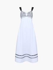 French Connection White Cambria Cotton Embroidered Bust Midi Dress - Image 5 of 5