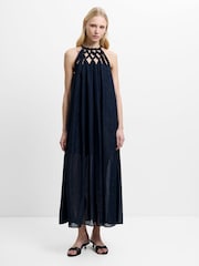 French Connection Blue Beth Lurex Halterneck Maxi Dress - Image 1 of 6