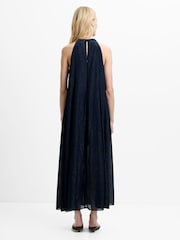 French Connection Blue Beth Lurex Halterneck Maxi Dress - Image 2 of 6