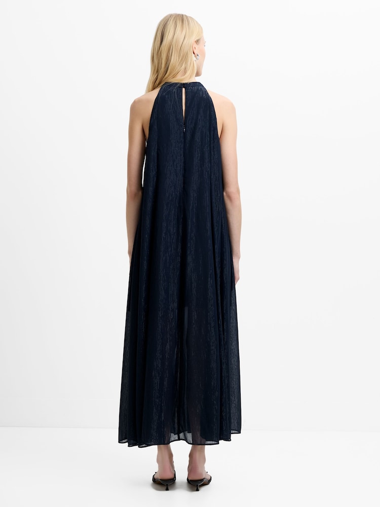 French Connection Blue Beth Lurex Halterneck Maxi Dress - Image 2 of 6