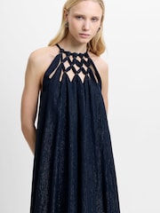 French Connection Blue Beth Lurex Halterneck Maxi Dress - Image 3 of 6