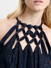French Connection Blue Beth Lurex Halterneck Maxi Dress - Image 4 of 6