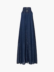 French Connection Blue Beth Lurex Halterneck Maxi Dress - Image 5 of 6