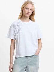 French Connection White Cotton Crepe Mix Ruffle T-Shirt - Image 1 of 5