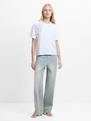 French Connection White Cotton Crepe Mix Ruffle T-Shirt - Image 2 of 5