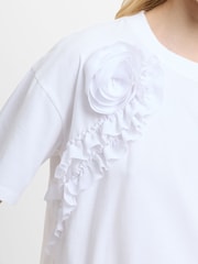 French Connection White Cotton Crepe Mix Ruffle T-Shirt - Image 4 of 5