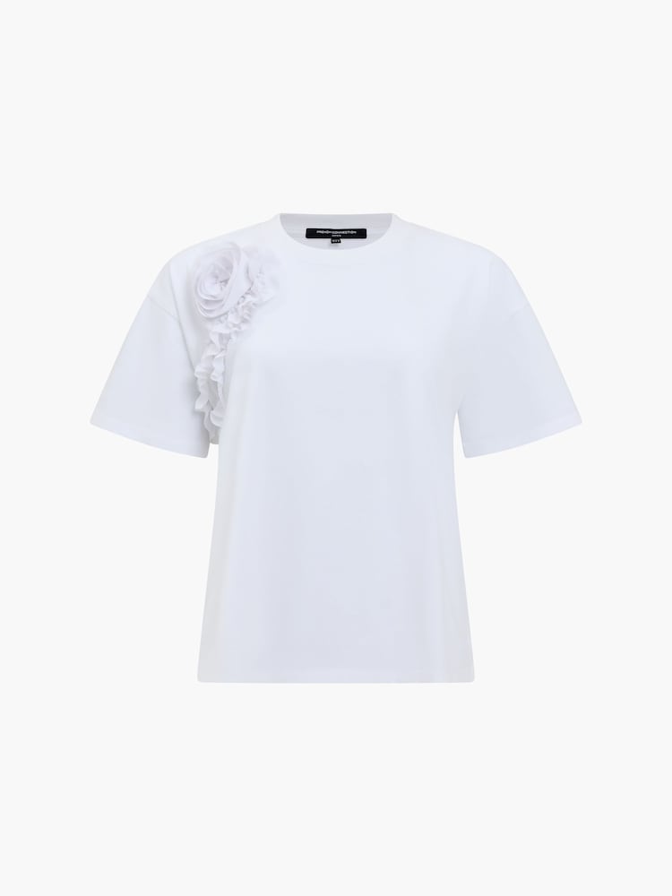 French Connection White Cotton Crepe Mix Ruffle T-Shirt - Image 5 of 5
