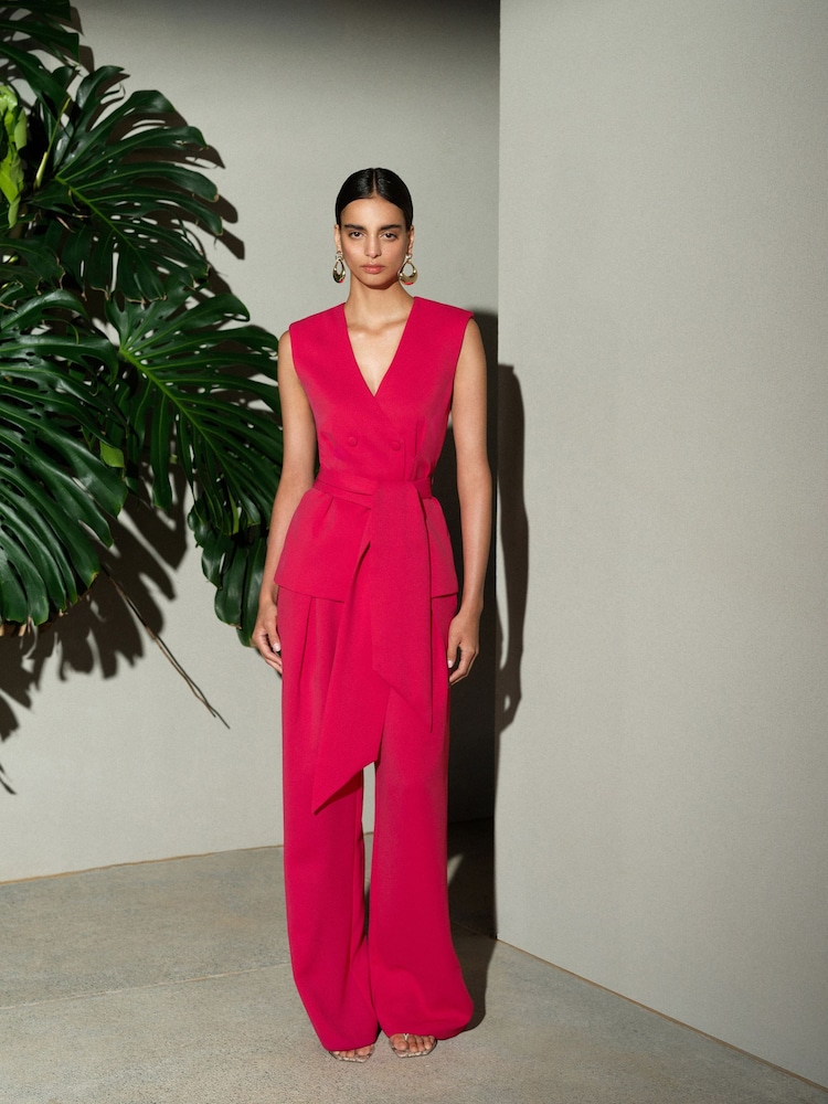 French Connection Pink Tiana Self Tie V-Neck Waistcoat - Image 1 of 5