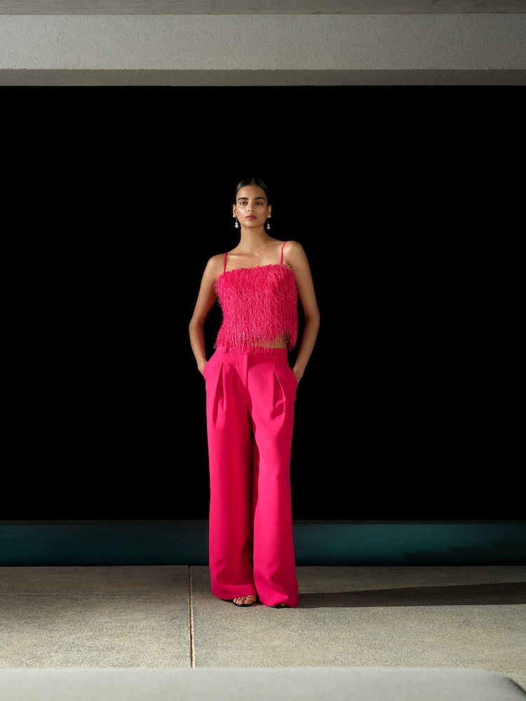 French Connection Pink Tiana Crepe Pleated Wide Leg Trousers - Image 1 of 6 French Connection Pink Tiana Crepe Pleated Wide Leg Trousers - Image 1 of 6