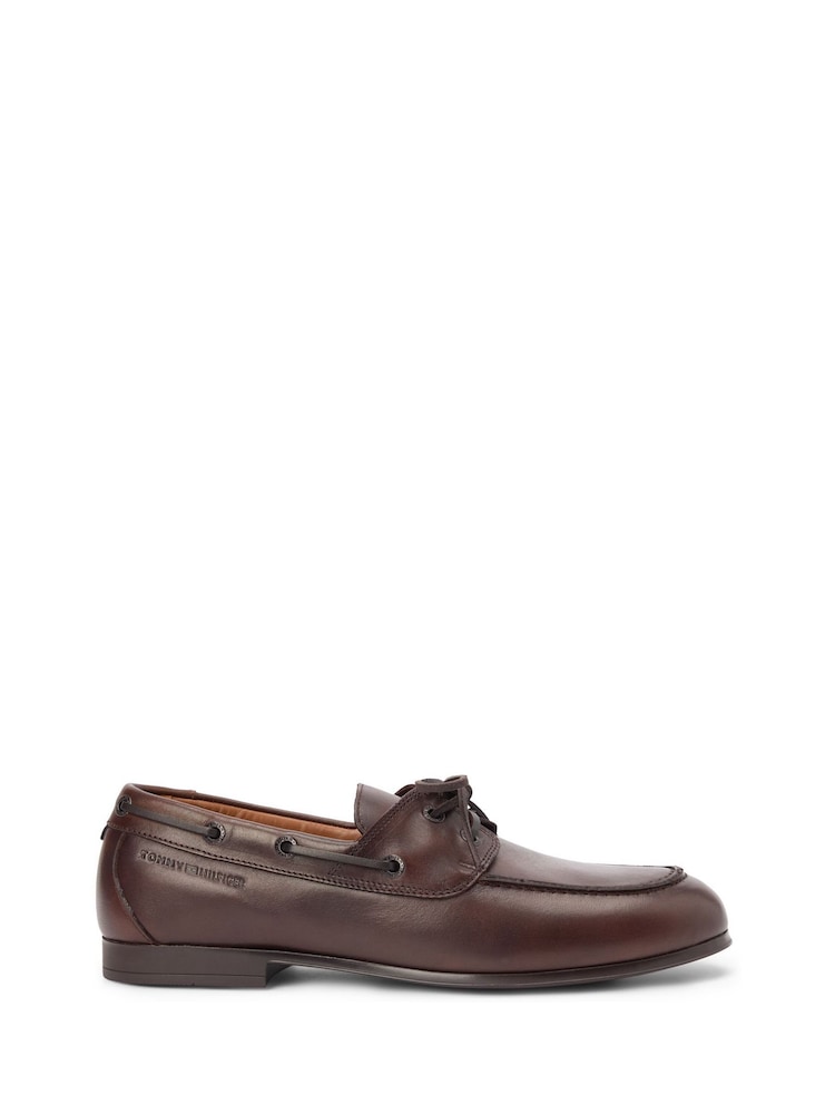 Tommy Hilfiger Brown Leather Flexible Boat Shoes - Image 1 of 8