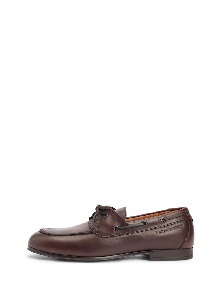 Tommy Hilfiger Brown Leather Flexible Boat Shoes - Image 2 of 8