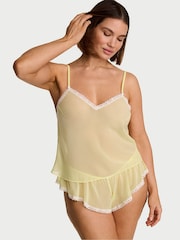 Victoria's Secret Lemonade Yellow Chiffon Lace Trim Cami Flutter Shorts Set - Image 1 of 2