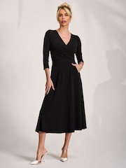 Jolie Moi Black Fit and Flare Jersey Midi Dress - Image 1 of 6