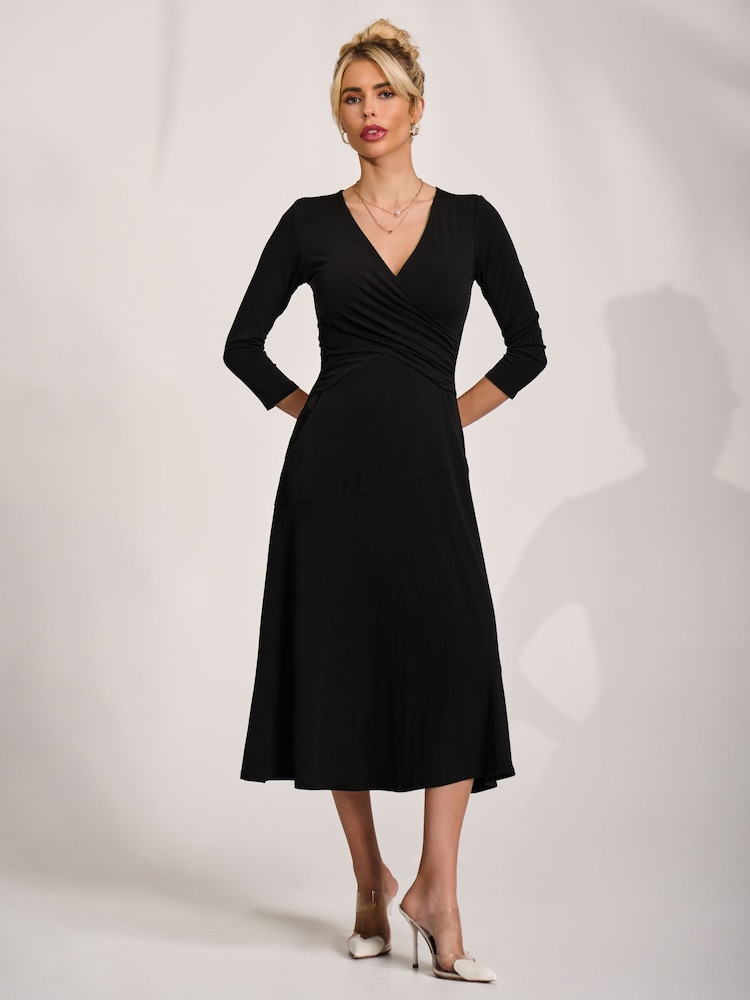green emerald velvet dress Fit and Flare Jersey Midi Dress, Black Geo  Jolie Moi Retail