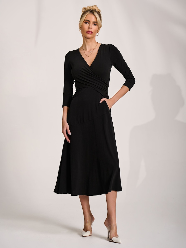 Jolie Moi Black Fit and Flare Jersey Midi Dress - Image 6 of 6
