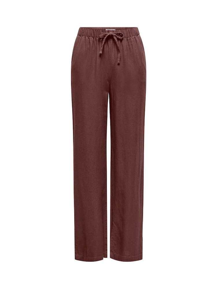 ONLY Brown Tie Waist Linen Blend Trousers - Image 1 of 2 ONLY Brown Tie Waist Linen Blend Trousers - Image 1 of 2