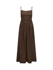 ONLY Brown Tie Back Waist Detail Long Strap Dress in Poplin Cotton - Image 1 of 2