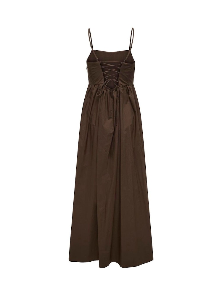 ONLY Brown Tie Back Waist Detail Long Strap Dress in Poplin Cotton - Image 7 of 7 ONLY Brown Tie Back Waist Detail Long Strap Dress in Poplin Cotton - Image 7 of 7
