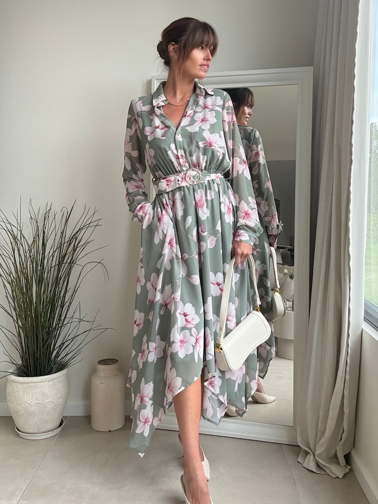 Style Cheat Pink Daphne Floral Belted Shirt Dress - Image 1 of 4
