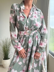 Style Cheat Pink Daphne Floral Belted Shirt Dress - Image 4 of 4
