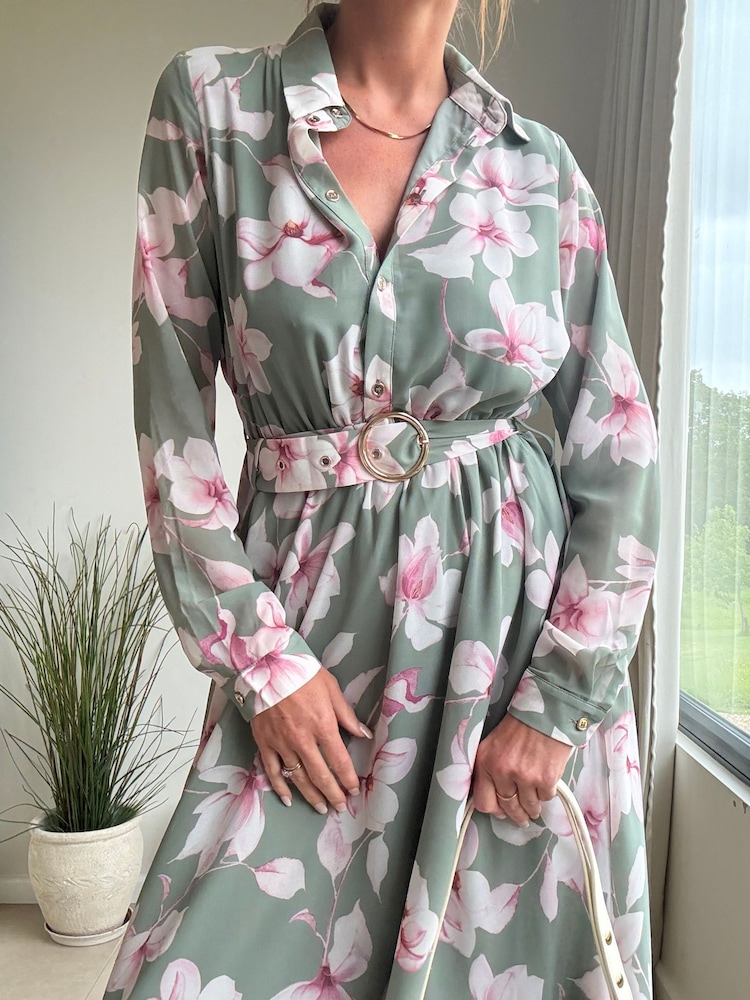 Style Cheat Pink Daphne Floral Belted Shirt Dress - Image 4 of 4