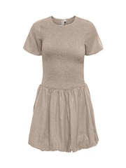 ONLY Natural Smocked Balloon Linen Blend Mini Dress - Image 1 of 2