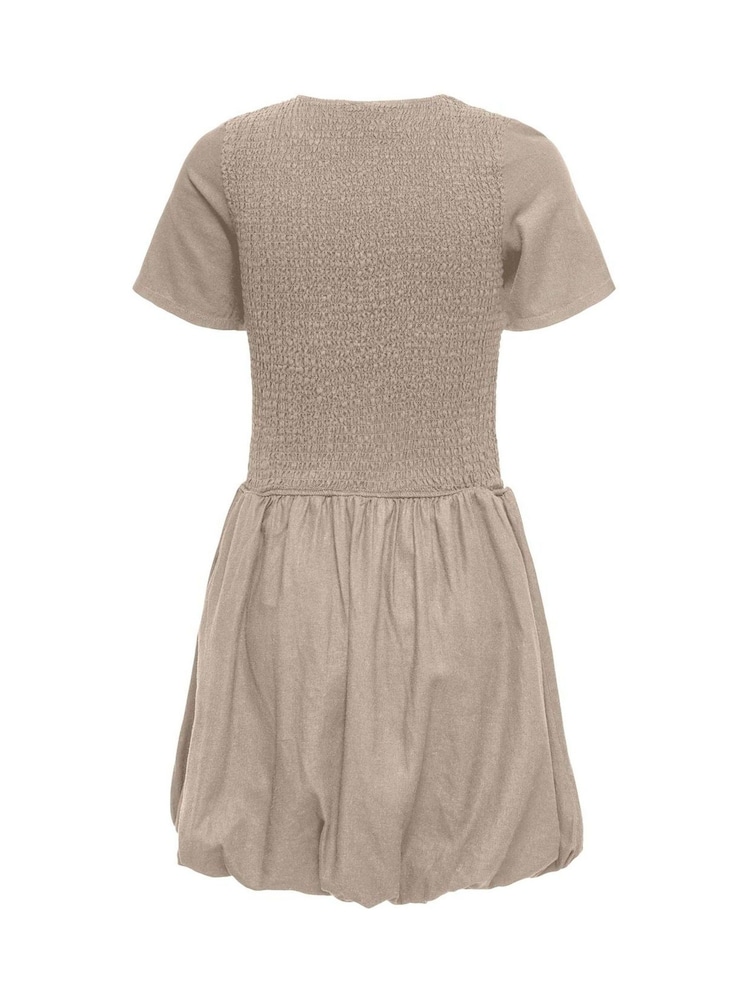 ONLY Natural Smocked Balloon Linen Blend Mini Dress - Image 2 of 2