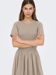 ONLY Smocked Balloon Linen Blend Mini Dress - صورة 3 من 7