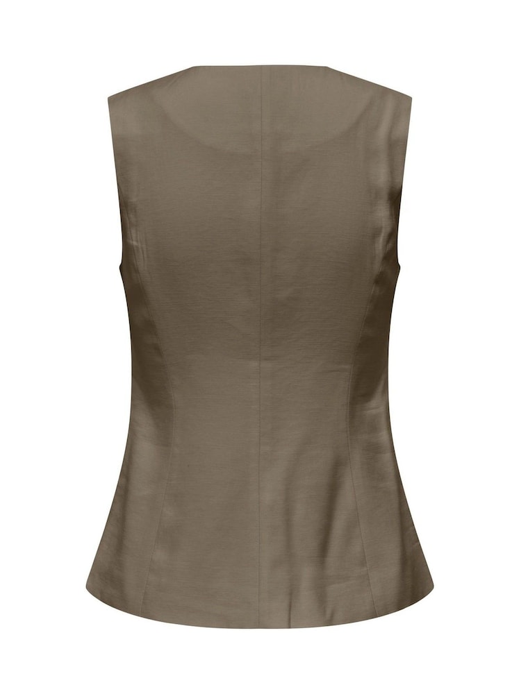 ONLY Grey Khaki V-Neck Button Through Tailored Waistcoat - Image 4 of 4 ONLY Grey Khaki V-Neck Button Through Tailored Waistcoat - Image 4 of 4