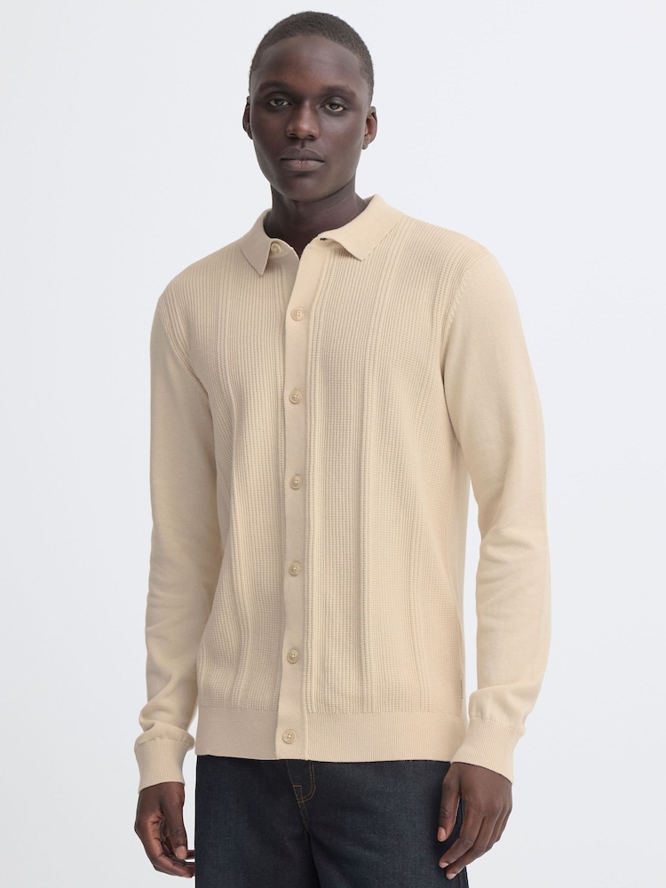 Blend Natural Baron Polo Collar Knit Cardigan - Image 1 of 5
