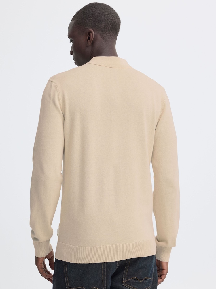 Blend Natural Baron Polo Collar Knit Cardigan - Image 2 of 5