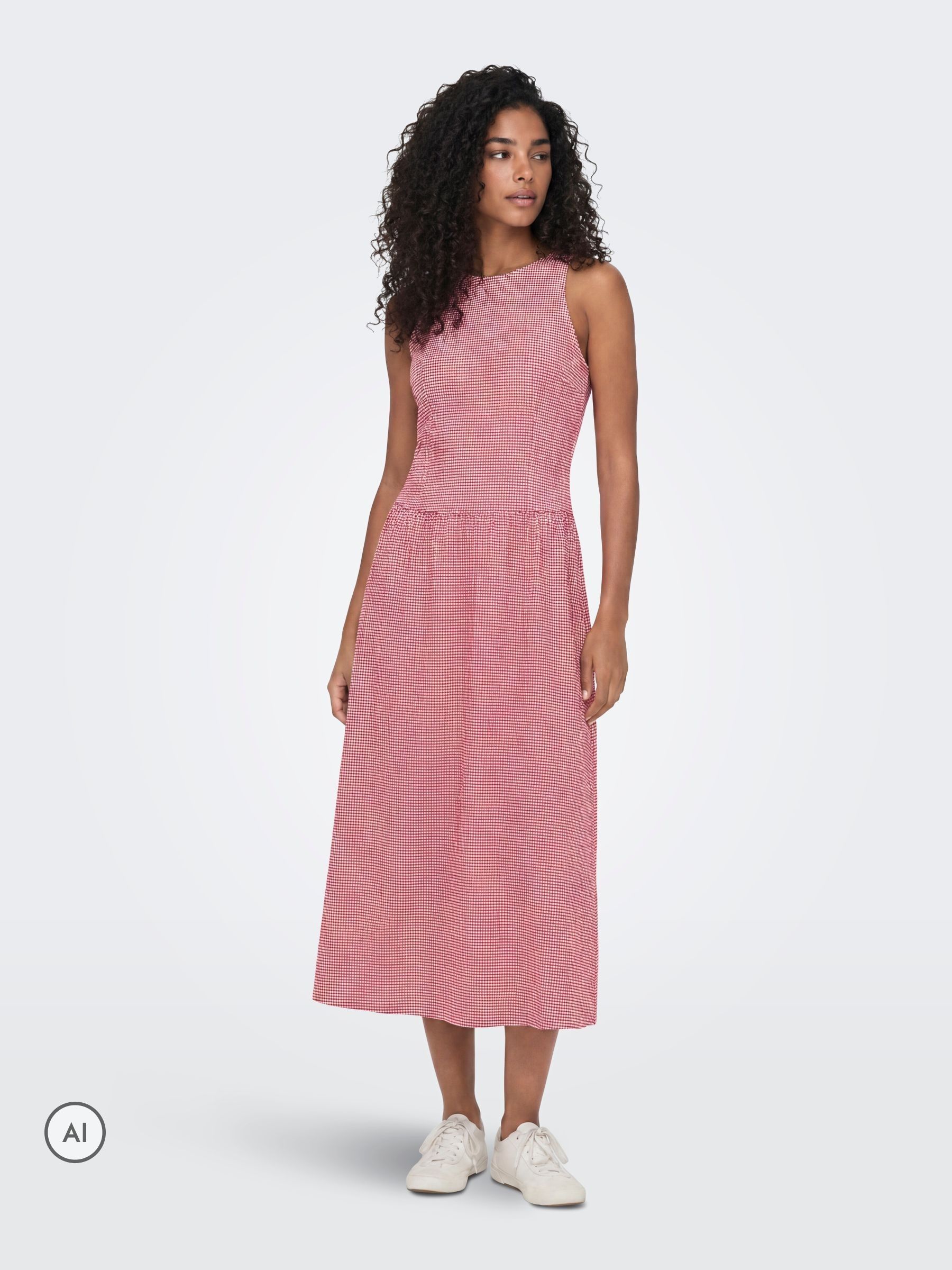 Buy ONLY White Red Gingham Smock Midi Dress from Next USA