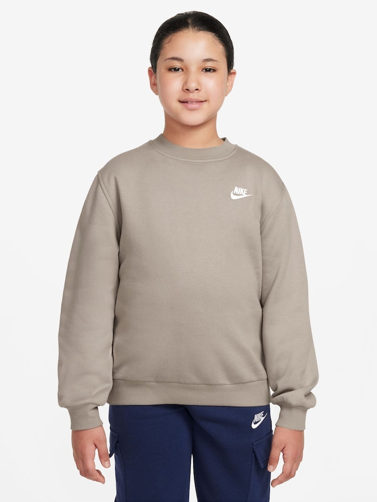 Nike Particle Grey Club Fleece Sweatshirt - Image 1 of 3 Nike Particle Grey Club Fleece Sweatshirt - Image 1 of 3