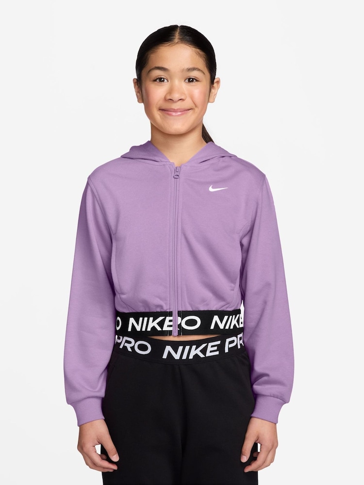 Nike Violet Purple Pro Dri-FIT Cropped Fleece Hoodie - Image 1 of 3 Nike Violet Purple Pro Dri-FIT Cropped Fleece Hoodie - Image 1 of 3