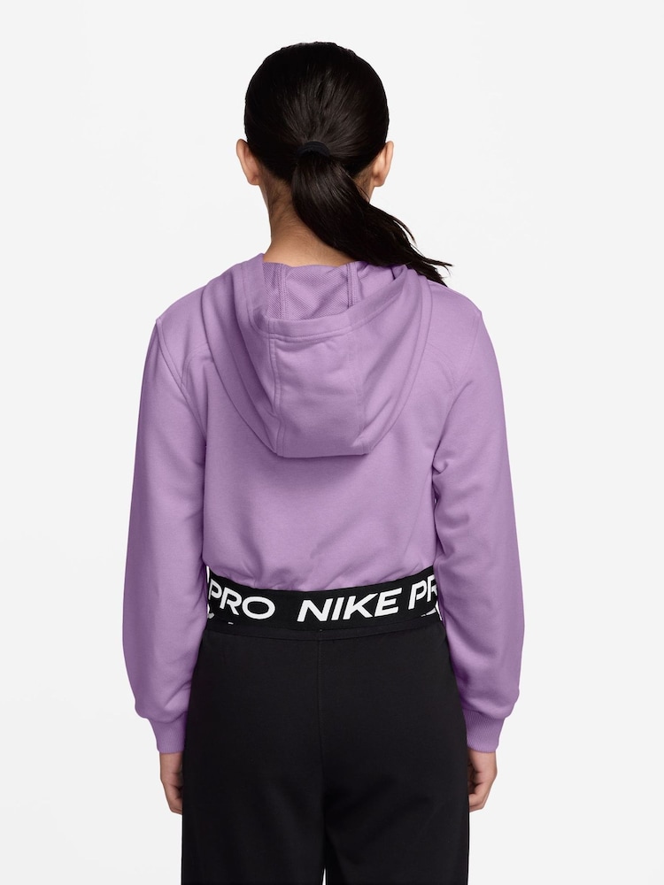 Nike Violet Purple Pro Dri-FIT Cropped Fleece Hoodie - Image 2 of 3 Nike Violet Purple Pro Dri-FIT Cropped Fleece Hoodie - Image 2 of 3