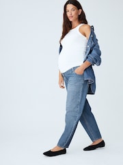 Mid Blue Over Bump Barrel Leg Maternity Jeans - Image 1 of 5
