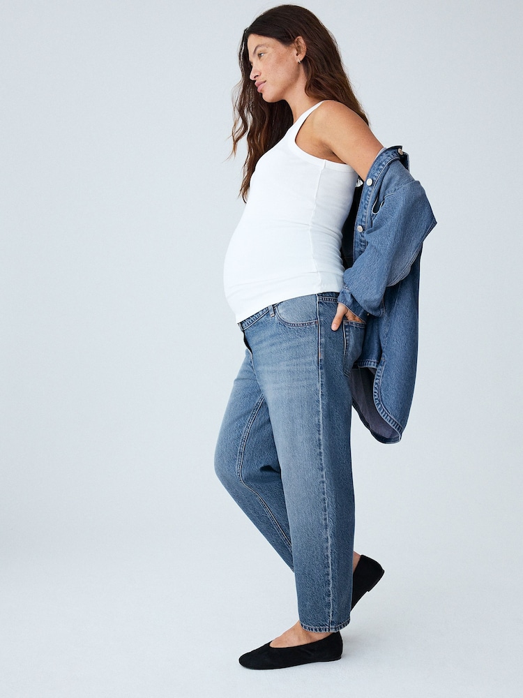 Mid Blue Over Bump Barrel Leg Maternity Jeans - Image 2 of 5