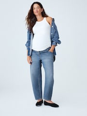 Mid Blue Over Bump Barrel Leg Maternity Jeans - Image 3 of 5