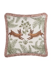 Wylder Fable Rabbits Embroidered Cotton Feather Filled Cushion - Image 3 of 6