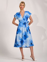 Синий - Платье-кимоно с принтом и рукавами средней длины Jolie Moi - Изображение 1 6