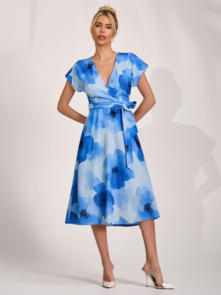 Синий - Платье-кимоно с принтом и рукавами средней длины Jolie Moi - Изображение 1 6