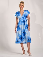 Синий - Платье-кимоно с принтом и рукавами средней длины Jolie Moi - Изображение 6 6