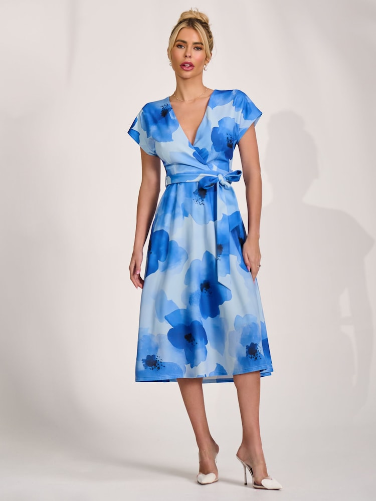 Синий - Платье-кимоно с принтом и рукавами средней длины Jolie Moi - Изображение 6 6