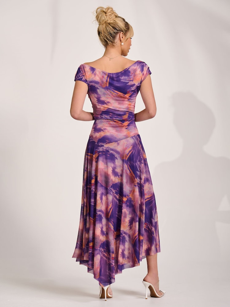 Jolie Moi Purple Asymmetrical Draped Mesh Maxi Dress - Image 2 of 6 Jolie Moi Purple Asymmetrical Draped Mesh Maxi Dress - Image 2 of 6