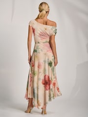 Jolie Moi Yellow Asymmetrical Draped Mesh Maxi Dress - Image 2 of 6